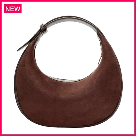 Vintage Suede Hobo Crossbody Bag Adjustable Strap Roomy Capacity 11.2" - Picture 2 of 8